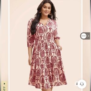 BloomChic Burgundy and Cream Patterned Dress Size 18/20